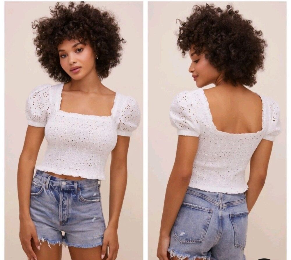ASTR the Label Hudson Top White Eyelet X-Large NWOT